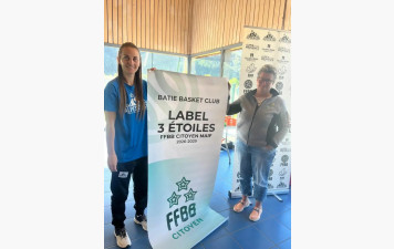 Le LABEL Citoyen 3 étoiles récompense le BATIE Basket pour son engagement sociétal.
