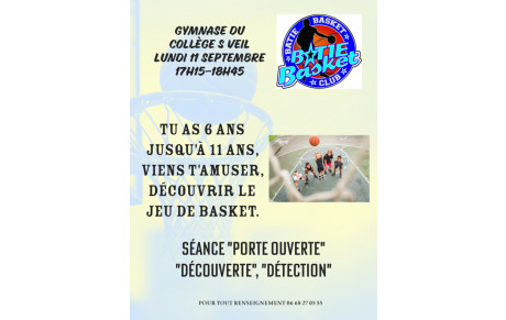 Mini-Basket : Séance &quot;porte ouverte&quot;, &quot;découverte&quot; et &quot;détection&quot; lundi 11 septembre 